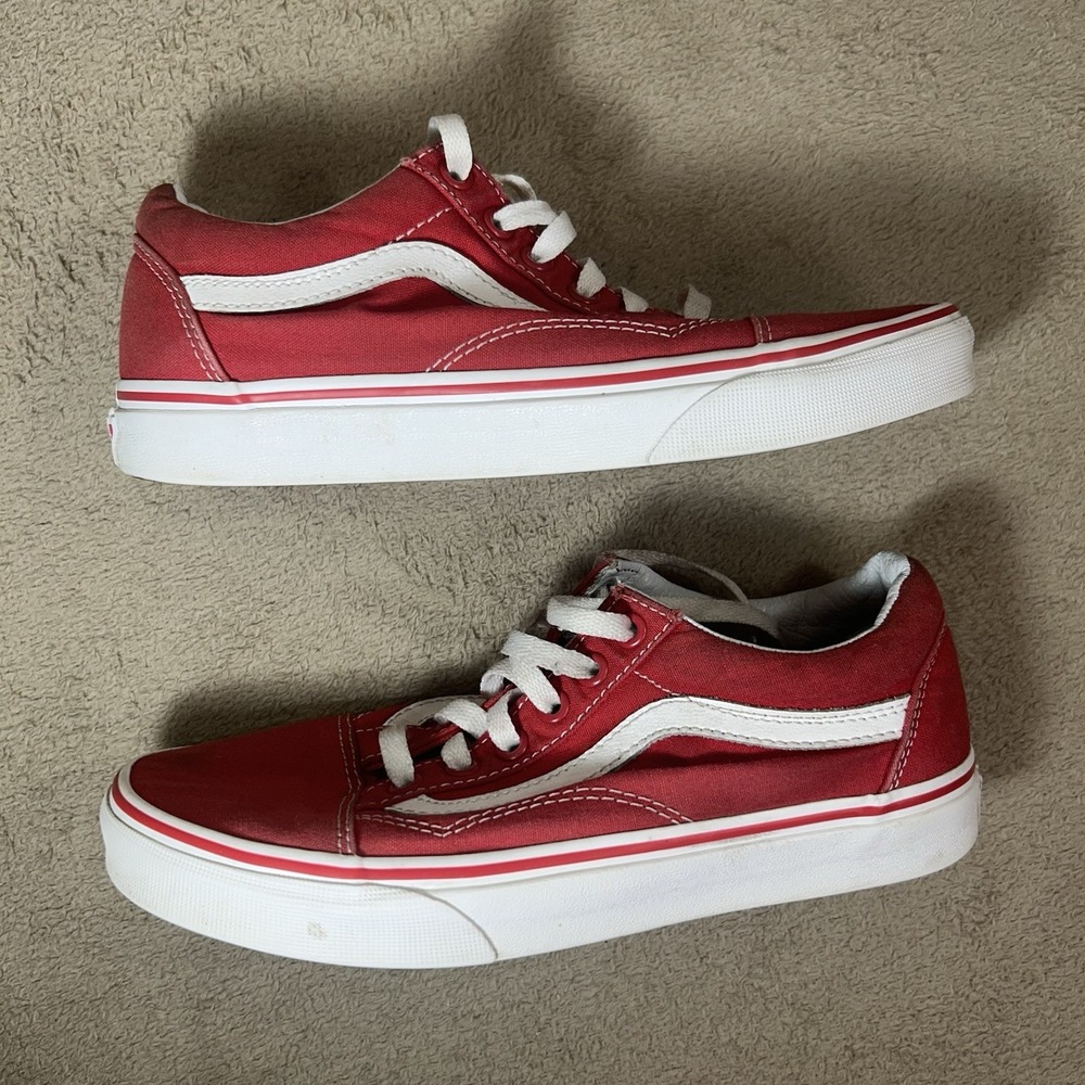 Vans Old Skool Red White Canvas Skate Shoes Men 5.5 Women 7 Sneakers